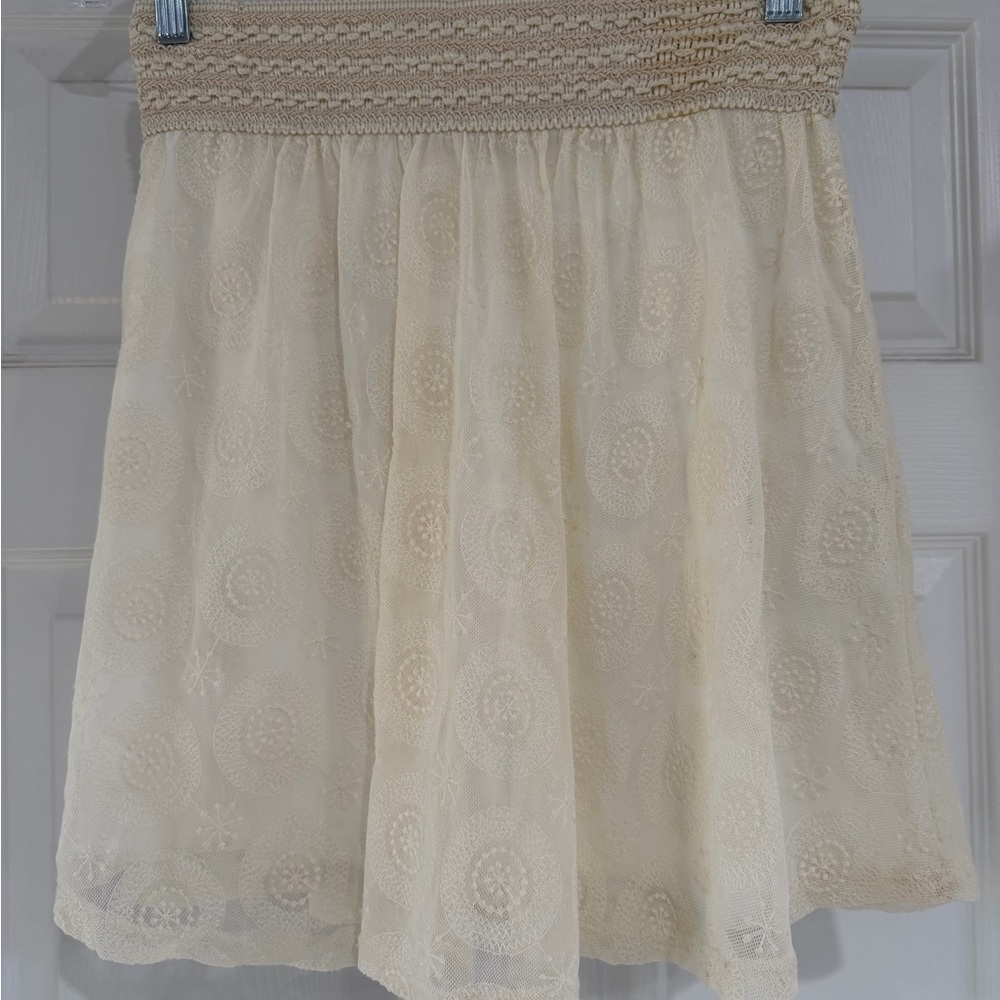 Altar'd State Cream Lace A-Line Skirt